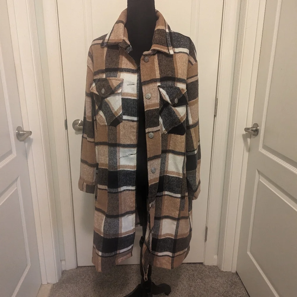 Brown Plaid Shacket - Picture 3 of 5